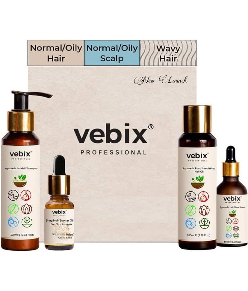 VebixProfessional Customised Regimen -4 Ayurvedic Product Kit - HairFallControl- AntiHairFall Neem Oil +Lotus AntiHairfall Shampoo + Hair - ShinningSerum & BoosterSerum