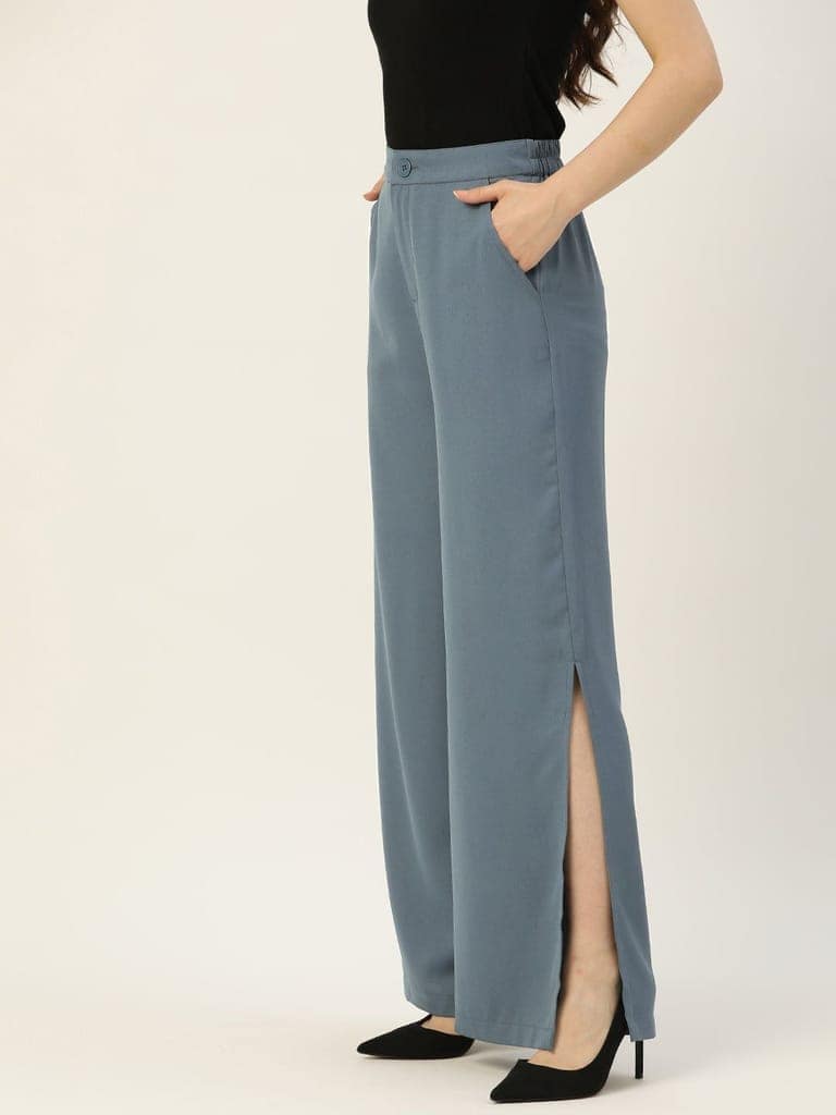 Rue Collection Women Blue Relaxed Loose Fit High-Rise Trousers view 2