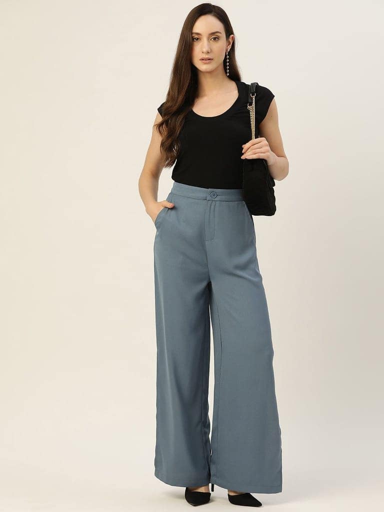 Rue Collection Women Blue Relaxed Loose Fit High-Rise Trousers view 4