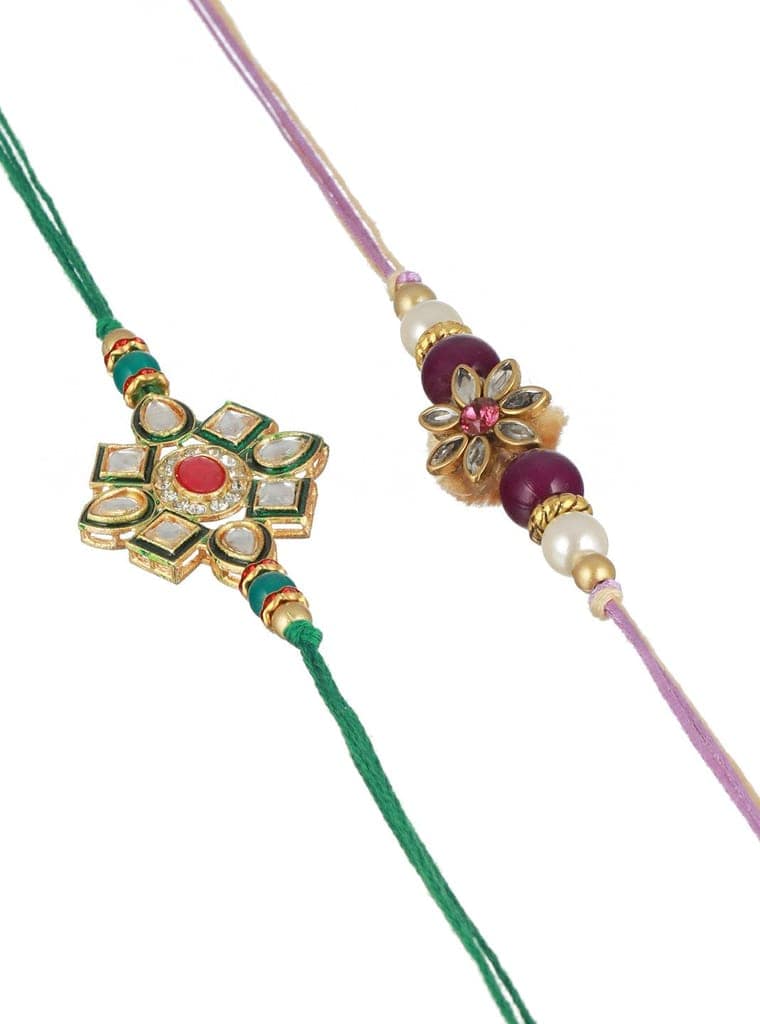 Set Of 2 Kundan & Pearl Beaded handcrafted Rakhi with Roli Chawal view 3