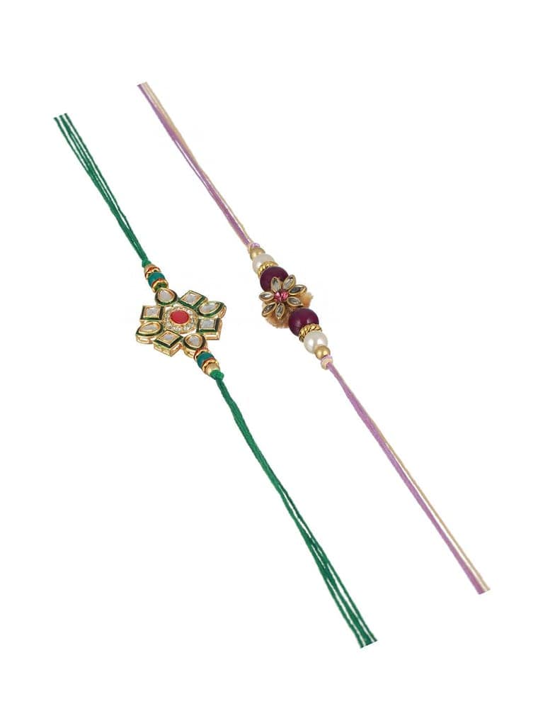Set Of 2 Kundan & Pearl Beaded handcrafted Rakhi with Roli Chawal view 4