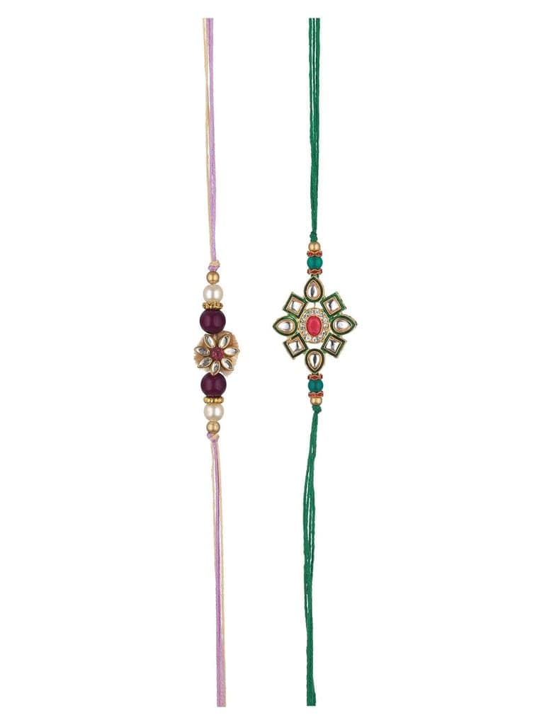 Set Of 2 Kundan & Pearl Beaded handcrafted Rakhi with Roli Chawal view 5