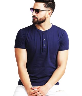 Leotude Men Cotton Blend Regular Fit Solid T-Shirt ( Navy )