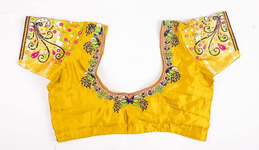Sleeveless Embroidered Blouse in Mustard Yellow view 3