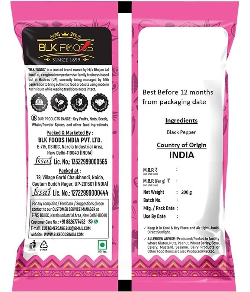 BLK FOODS _Select Black Pepper Whole (Kali Mirch Sabut) 200g 200 gm view 4