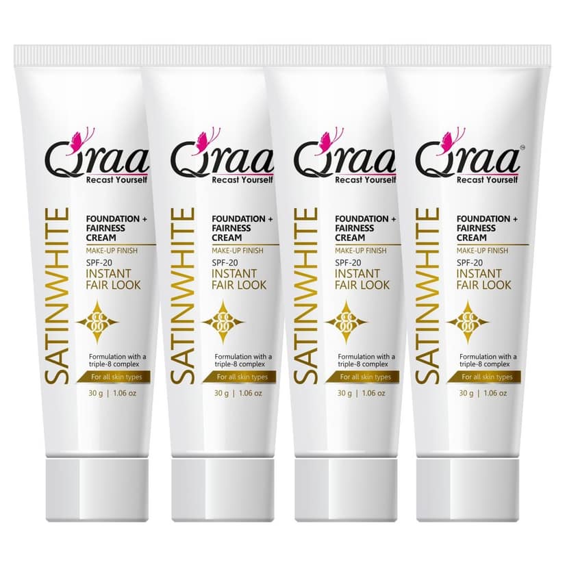 Qraa SatinWhite Foundation Fairness Cream, Instant Fair Look 30g - Pack of 4