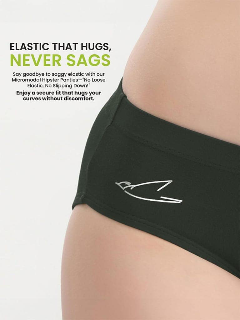 Freecultr Women’s Micromodal Mid-Rise Hipster | Super Soft & Breathable Fabric | Medium Rear Coverage | Comfortable Stretch Elastic | Pack of 3 |Color - Avocado Green,Port Wine,Pink view 5
