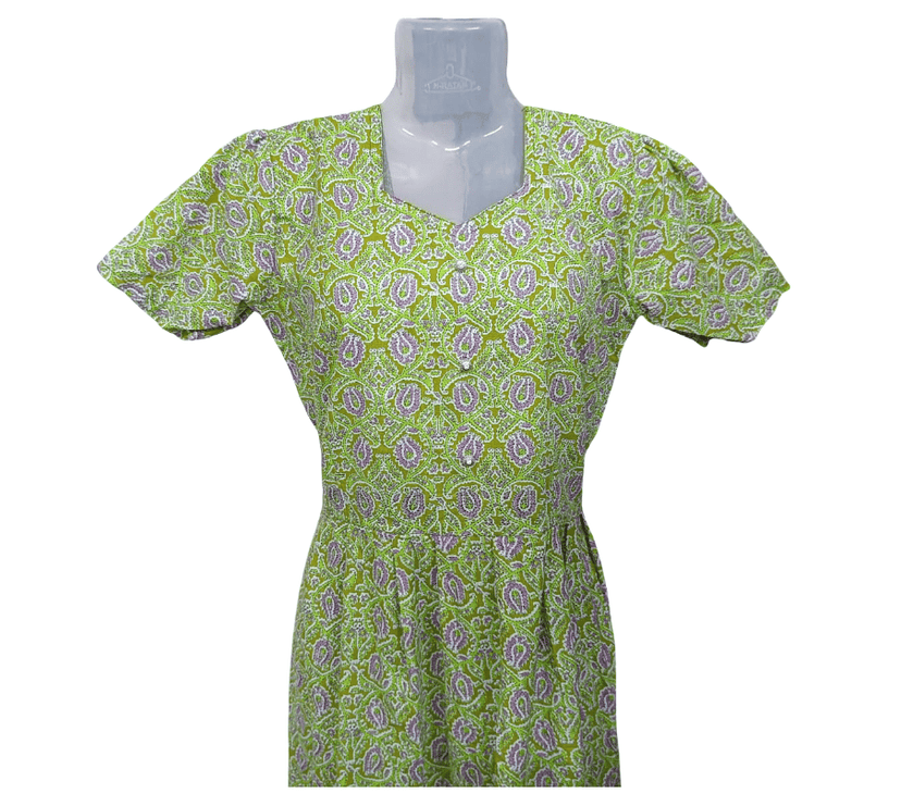 Green Floral Print Dress with Short Sleeves view 3