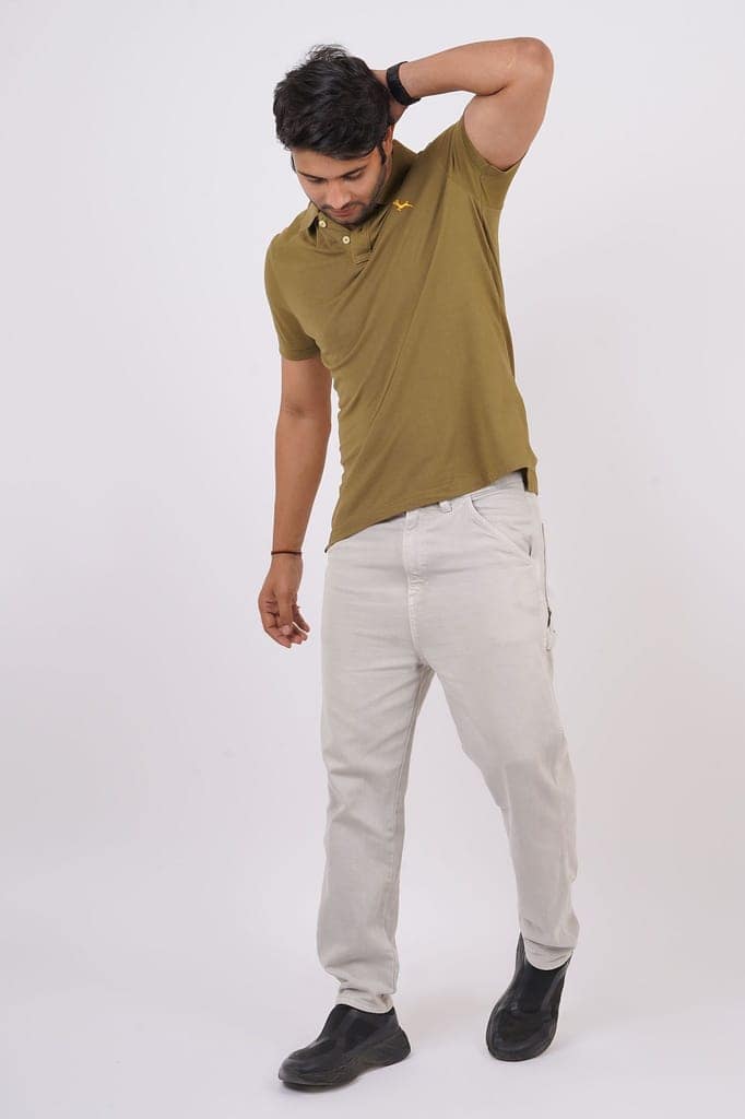 Men's Olive Green Embroidery Polo T-Shirt view 2