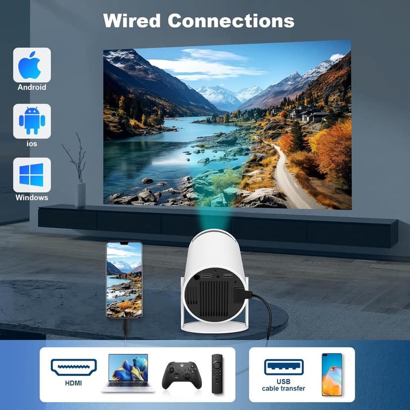 Mini Projector, Compatible with 1080P Portable Projector with Dual Band WIFI Wireless 5.0 Bluetooth Android 11, 160 ANSI Lumens, 180° Rotation, Auto Keystone Correction, Projector view 8