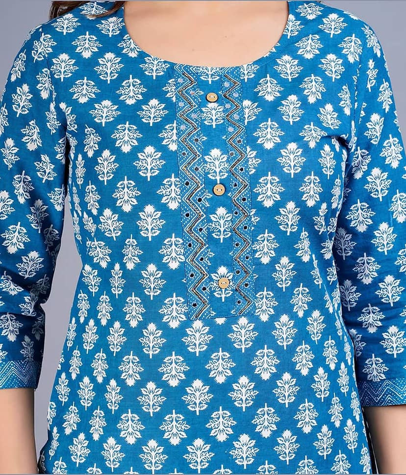Mishree Collection - Blue Straight Cotton Women's Stitched Salwar Suit ( Pack of 1 ) view 2