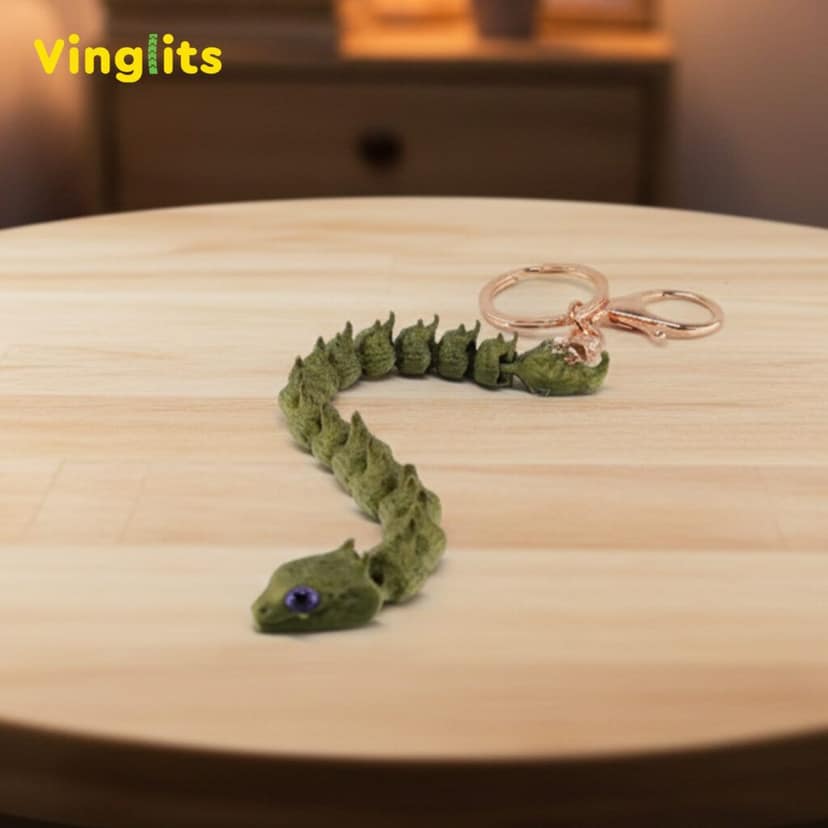Vinglits Fantasy Shelf 3D Printed Keychains – Articulated Animal Toys, Pocket-Friendly Keyrings, Stress Relief Desk Toys for Kids & Adults, Collectible Accessories (Basilisk - Twisty, Medium)