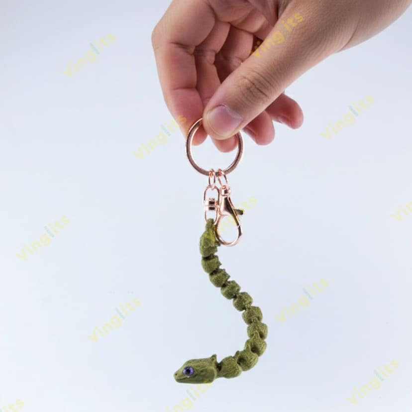 Vinglits Fantasy Shelf 3D Printed Keychains – Articulated Animal Toys, Pocket-Friendly Keyrings, Stress Relief Desk Toys for Kids & Adults, Collectible Accessories (Basilisk - Twisty, Medium) view 3