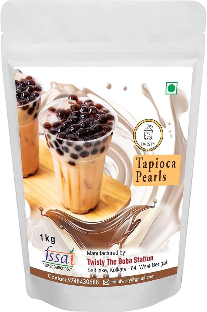 Twisty The Boba Station� Combo Kit | 1 Kg Tapioca Pearls, 350 Grams Mango Popping Boba With 10 Straws (12mm) And 1 Sipper Cup For Bubble Tea, Ice Cream, Smoothies And Milkshakes view 2