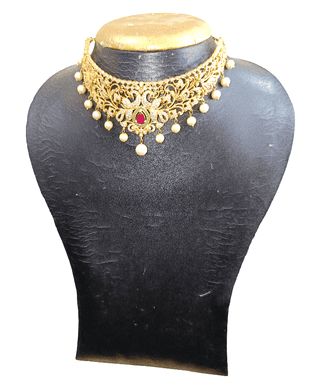 Traditional Gold Plated Pearl & CZ Choker Necklace for Women
