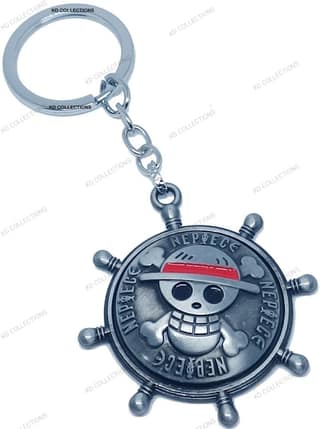 KD COLLECTIONS Anime Skull Ship Steering Wheel Revolving Rotating Keychain – Grey color – Pack of 1 Keychain