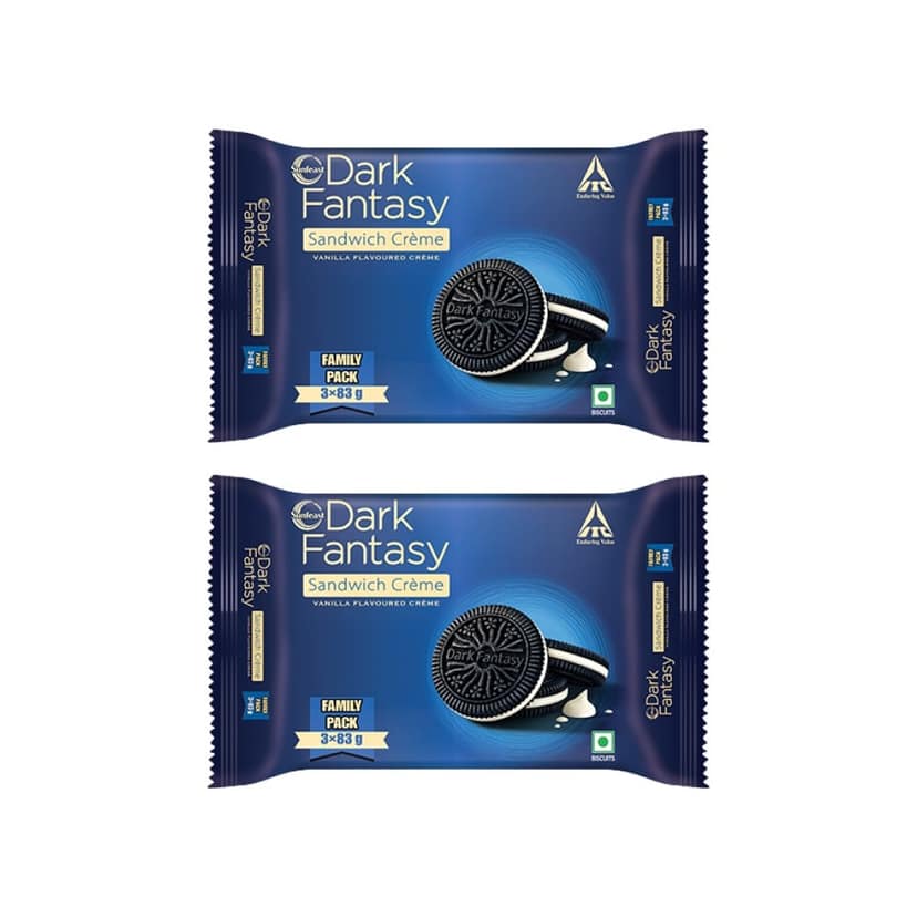 Sunfeast Dark Fantasy Vanilla Sandwich Cream Biscuits 3 x 83 g - Pack of 2