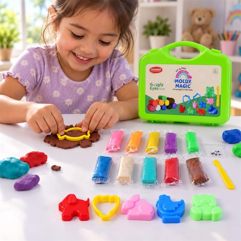 Colourful Modelling Clay Set with Moulds and Carry Case for Kids (1 Set)