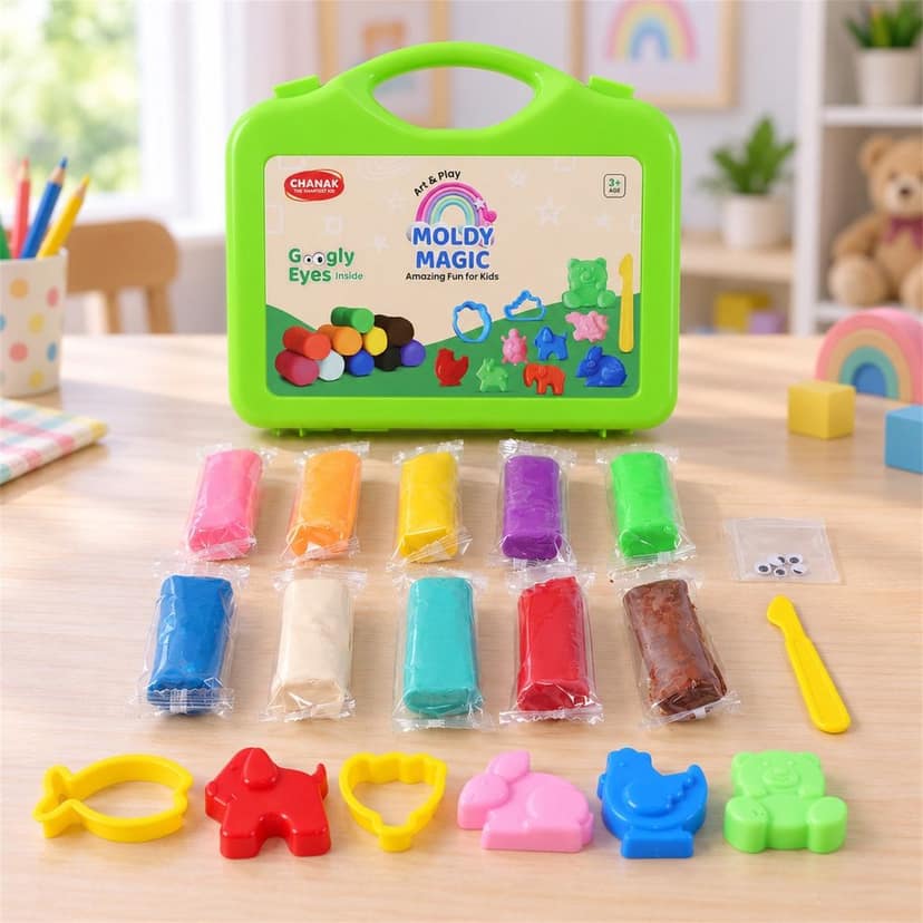 Colourful Modelling Clay Set with Moulds and Carry Case for Kids (1 Set) view 2