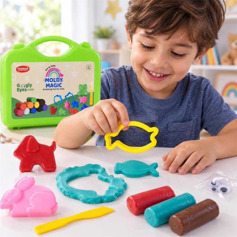 Colourful Modelling Clay Set with Moulds and Carry Case for Kids (1 Set) view 3