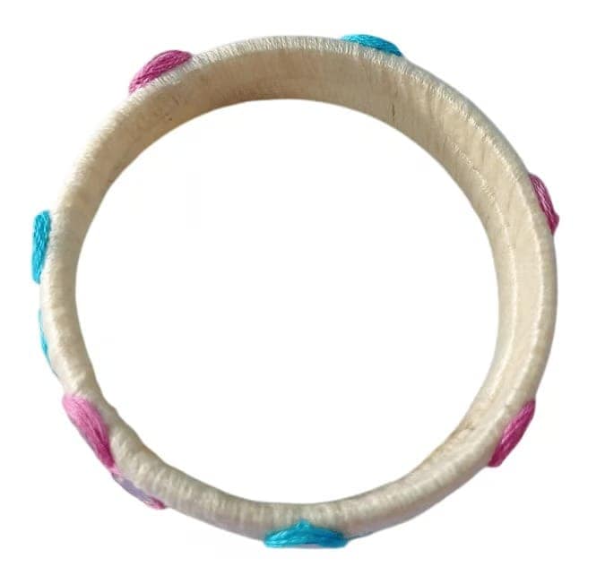 Handcrafted Cream Thread Bangles with Mirror Work - Set of 2 view 3