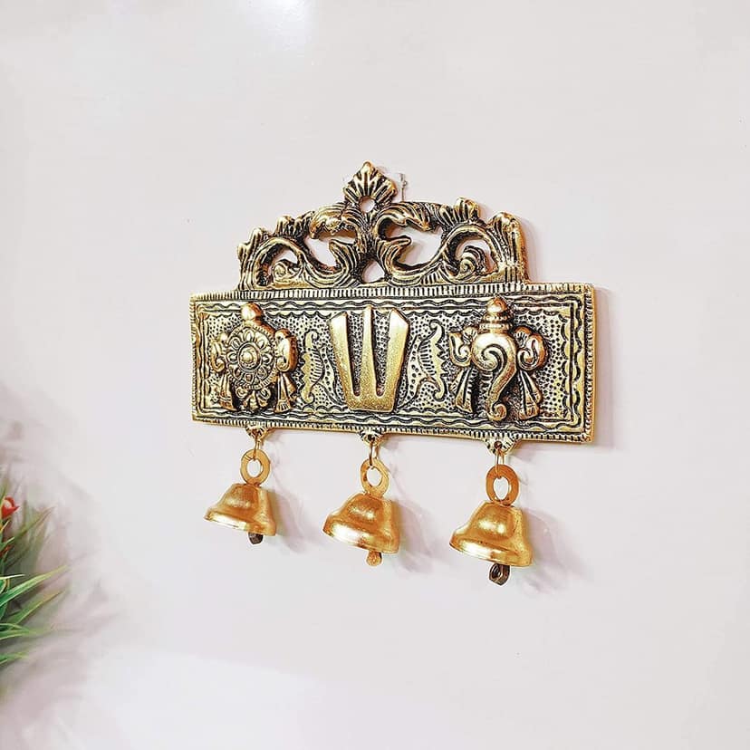 Metal Tirupati Balaji Shankh Chakra Namah Door Hanging with 3 Bells for Home ,Office & Room, Showpiece Figurines, Religious Idol view 2
