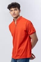 Aurora Red Polo With Mandarin collar & Zipper view 2