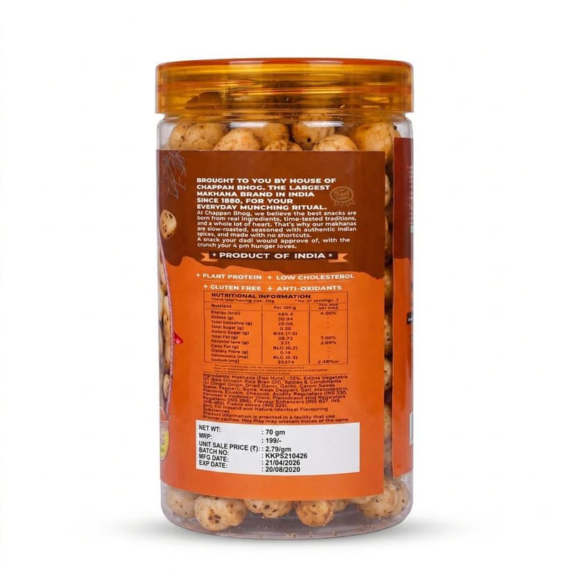 Chappan Bhog Peri Peri Makhana - 70 gm - One plastic jar containing roasted makhana view 2