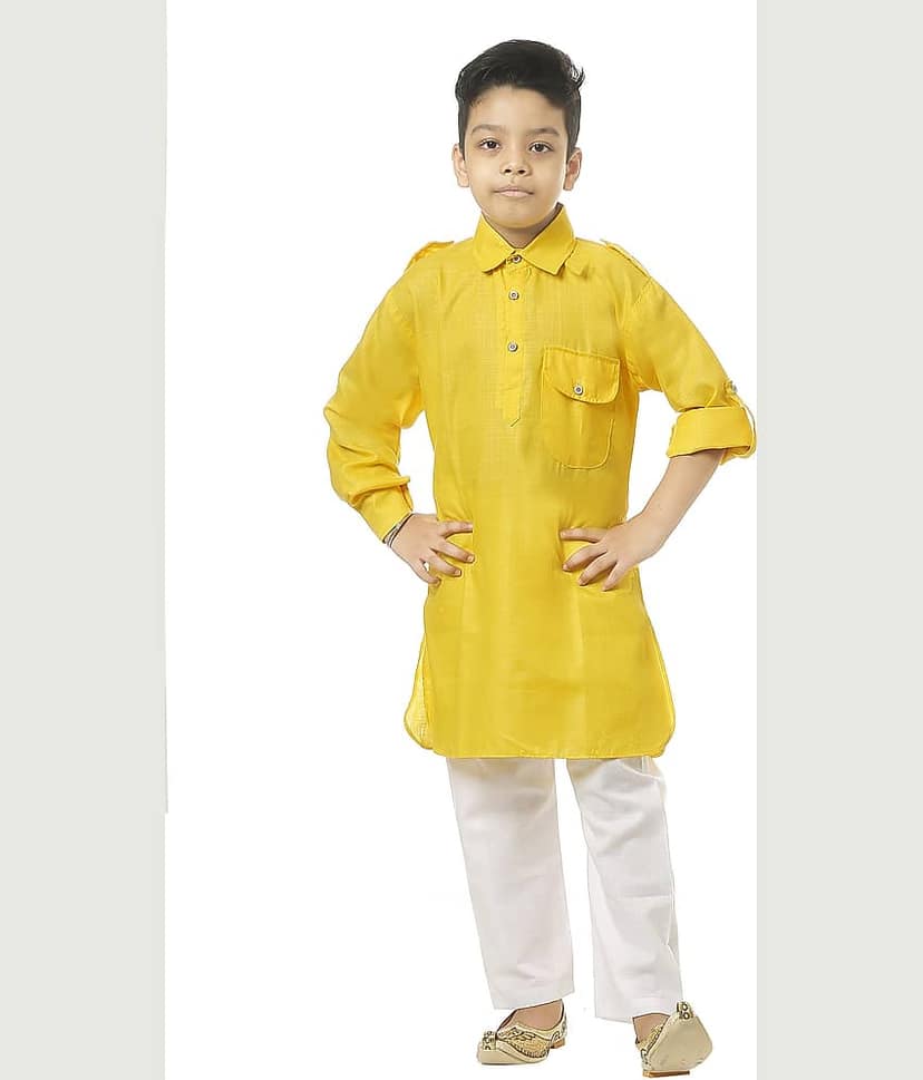 hrr Boys Cotton Blend Yellow Kurta Pyjama Set ( Pack of 1 )