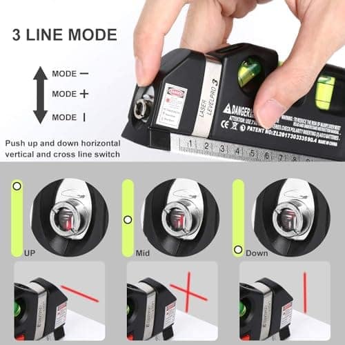 Laser Level Line Tool, Multipurpose Laser Level Kit Standard Cross Line Laser leveler Beam Tool with Metric Rulers 8ft/2.5M for Picture Hanging cabinets Tile Walls by SWAMINE. view 3