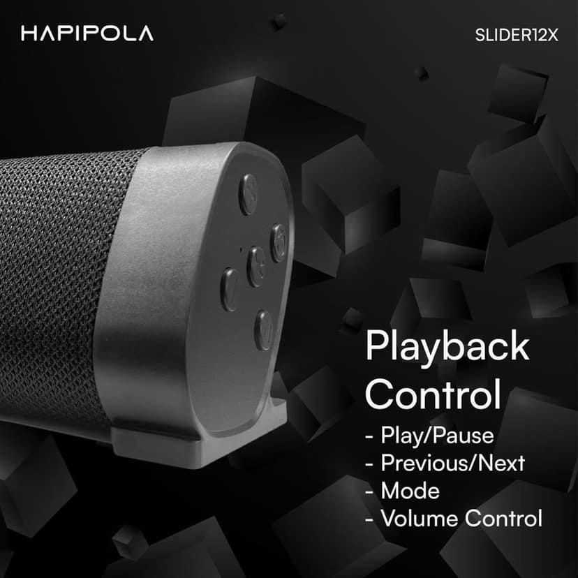 HAPIPOLA SLIDER 12X Bluetooth Speaker Immersive Audio Good Bass | Light Weight 8 Hours Playback | Playback Controls 5.3 Bluetooth | FM Radio | AUX, USB, TF Card True Wireless view 5