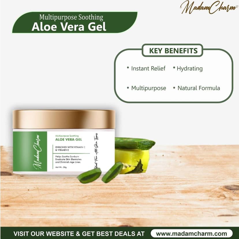 MadamCharm Aloe Vera Gel | Enriched With Vitamin C & Vitamin E | Helps Soothe Sunburn | Eradicate Skin Blemishes | Diminish Age Lines | 50g view 4