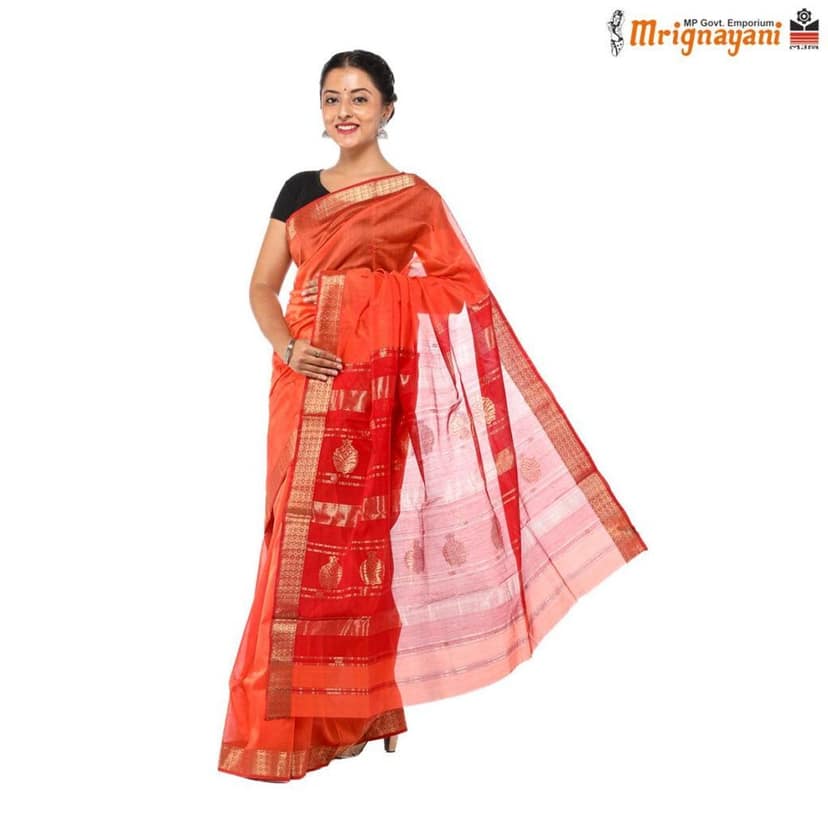 HANDLOOM MAHESHWARI SILK SAREE WITH BLOUSE (SKU - 3S0104180522, SAREE-1261) view 2