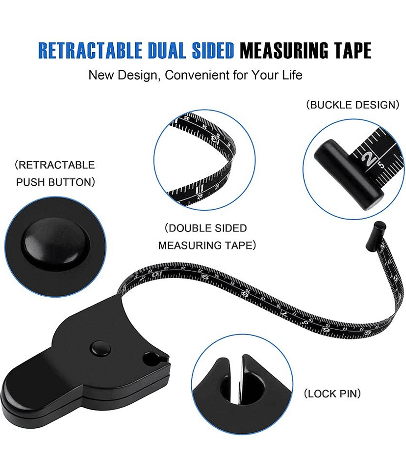 Automatic Telescopic Body Measuring Tape 60 inch(150cm),Lock Pin & Push Button Retract,Self-Tightening Body Measure,Retractable Accurate Waist Measuring Tape (Black) view 2