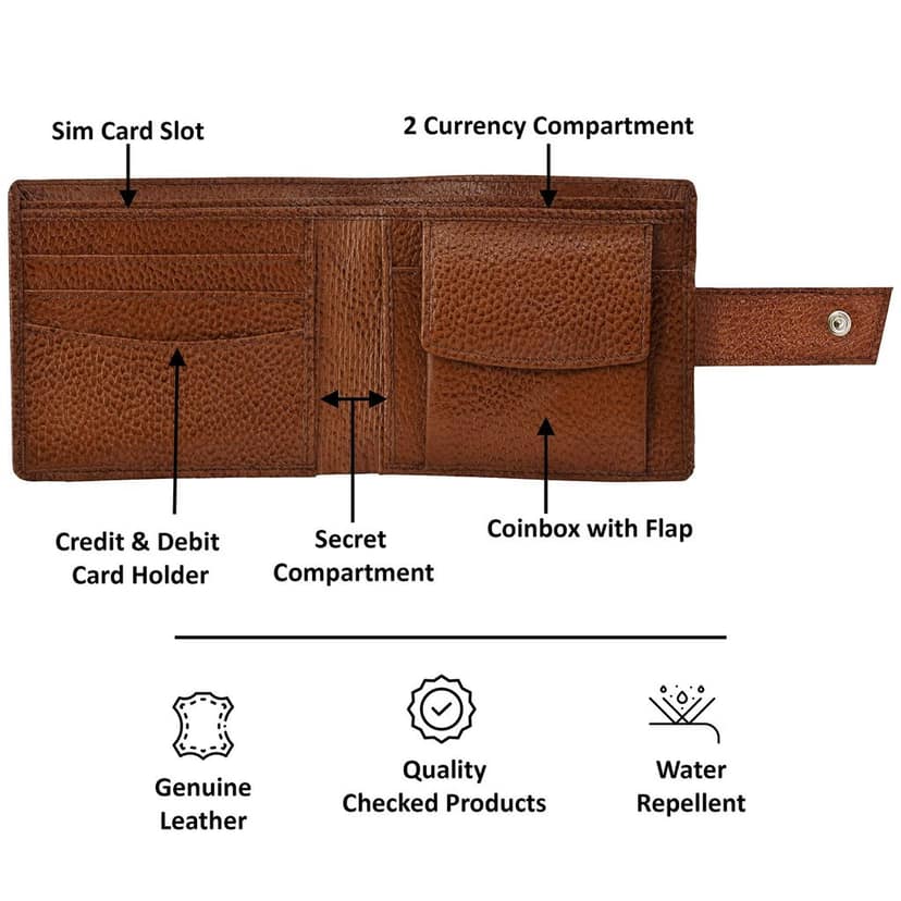 Tan Removable Card Slot Bi-Fold Genuine Leather 6 ATM Slots Wallet for Men WL504-B view 4