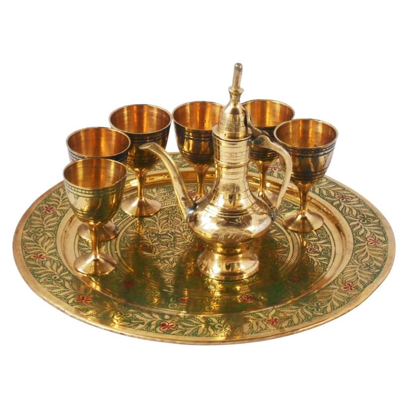 Brass Mini Wine Set With 6 Glass + Surahi | Vintage Playing Toy, Height : 0.5 Inch (ZMAS346 C) view 2