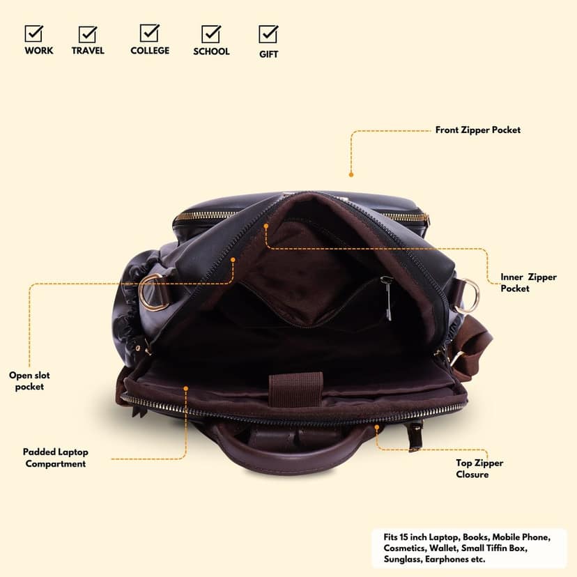 VISMIINTREND Women Bags | Stylish College Backpack | Backpack for Office Use | Travel Backpack | Vegan Leather | Waterproof | Laptop Backpack view 7