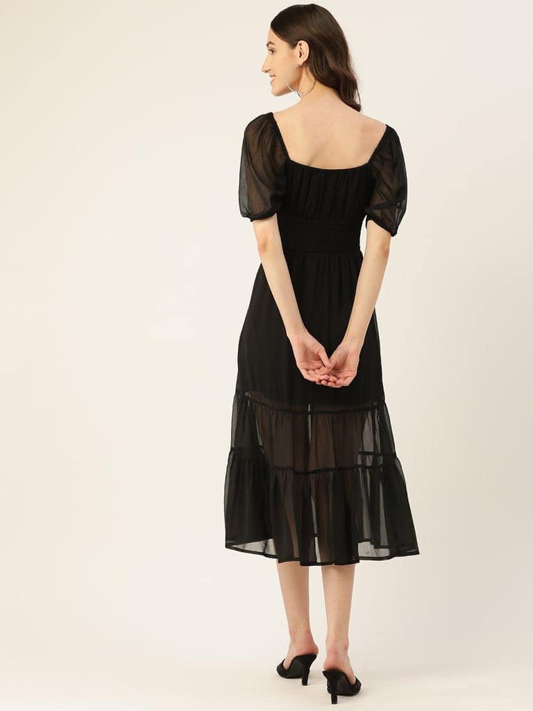 Rue Collection Tie-Up Neck Chiffon A-Line Midi Dress view 3