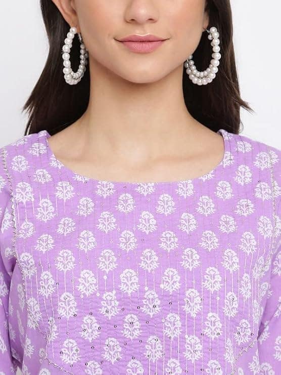 INDIAN KNOTS-Pure Cotton Lavender Floral Kurti_1001-LAD203 view 6
