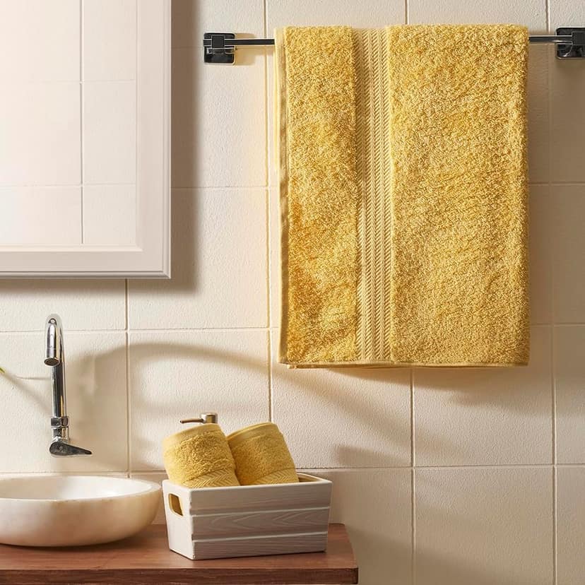 Ddecor - Pack of 3 Solid 500 GSM Bath and Hand Towel Set, Yellow