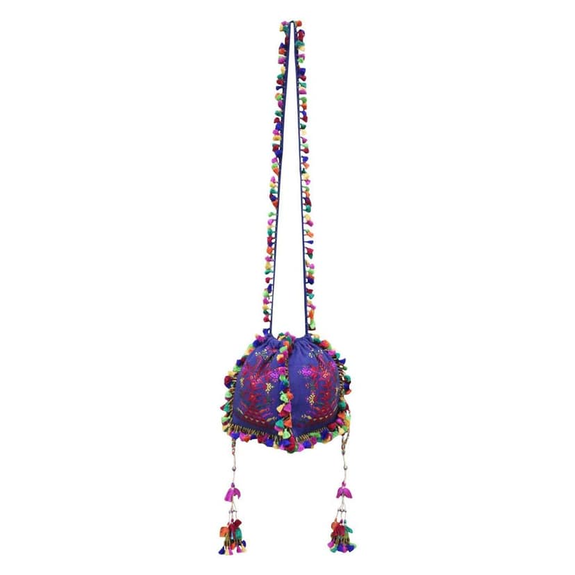 Blue Soof Embroidered Jhola Bag by Garvi Gurjari