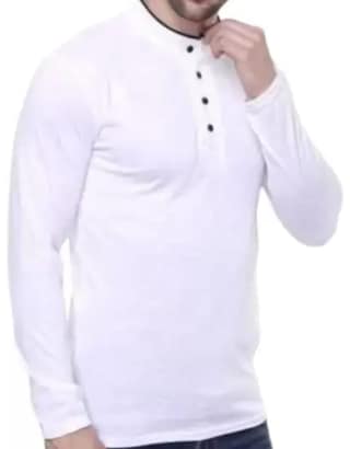 White Long Sleeve Cotton T-Shirt for Men