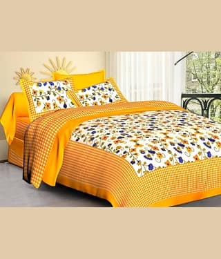 ABHACLOTHO Cotton 1 Double Bedsheet with 2 Pillow Covers ( Yellow )