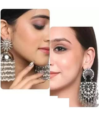 Samridhi DC Silver Drop Earrings ( Pack of 2 )