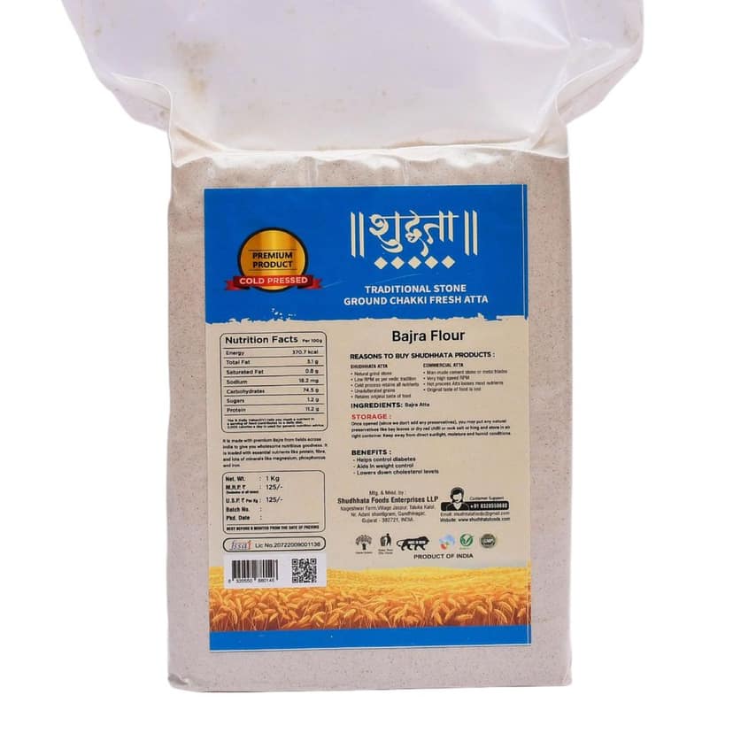 Shudhaata Premium Bajra Atta (1kg) - Wholesome Nutritious Goodness from India's Fields view 2