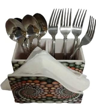 MDF Wooden Spoon Stand Holder for Home & Kitchen | Spoon and Napkin Holder for Dining Table_Multicolor