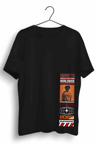 Worldwide Graphic Printed Mens Round Neck Black Cotton Tshirt