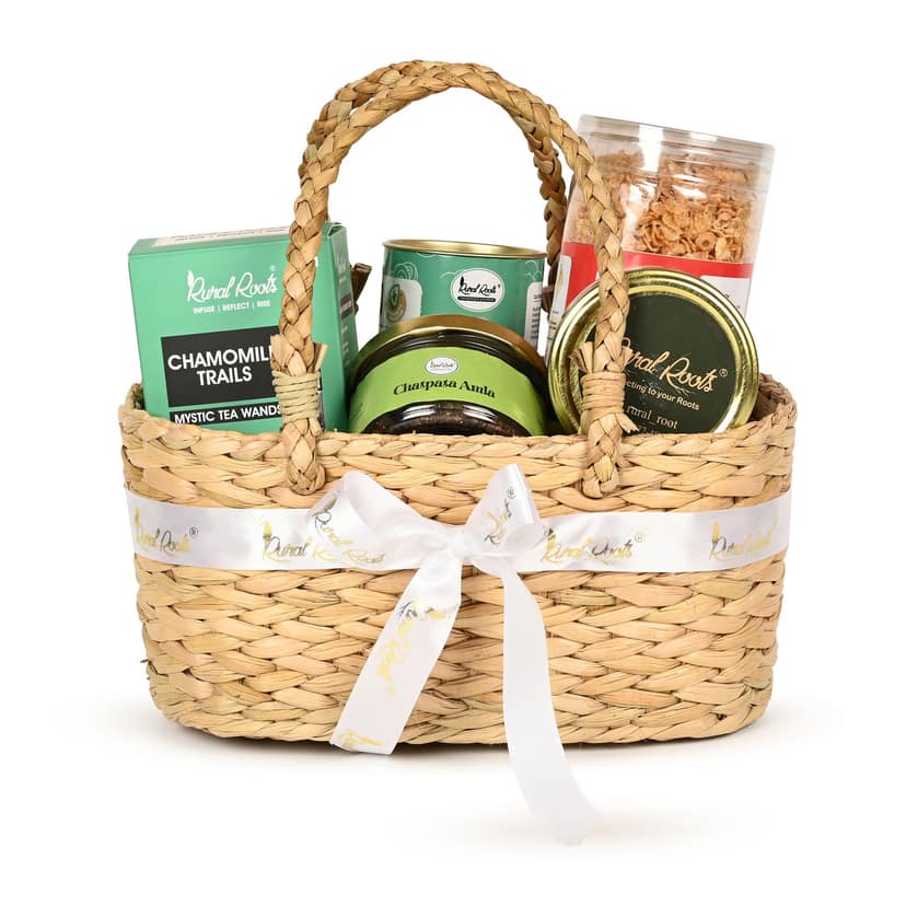 Rural Roots Swasthya Sutra Healthy Diwali Gift Hamper | Sugar Free Wholesome Gift Basket | Low GI Corporate Gifting | Green Tea, Millet Snacks, Dry Fruits, Honey, Mukhwaas, Cookies & More view 4