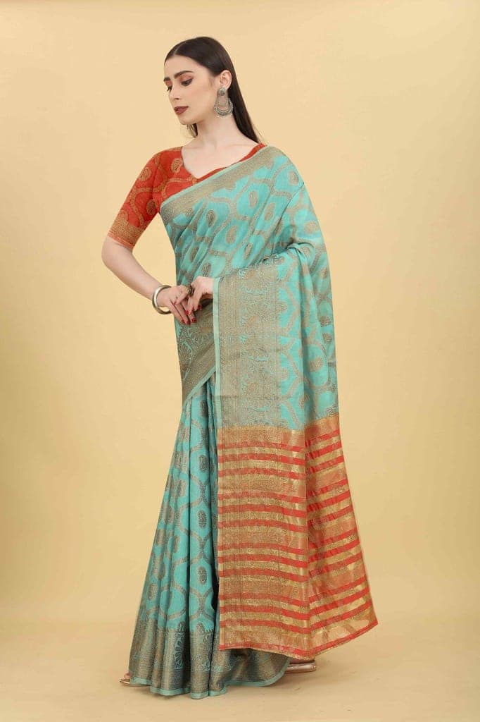 Women's Floral Cotton blend Saree With Blouse Piece view 2