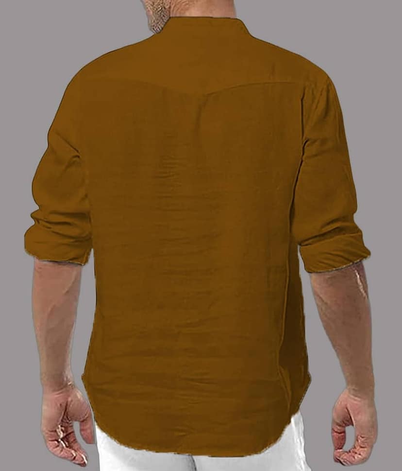UNI VIBE Brown Cotton Blend Men's Shirt Style Kurta ( Pack of 1 ) view 2